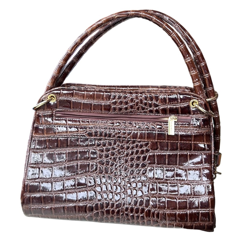Muska Genuine Leather Hand Bag in Dark Brown with Gold Hardware
